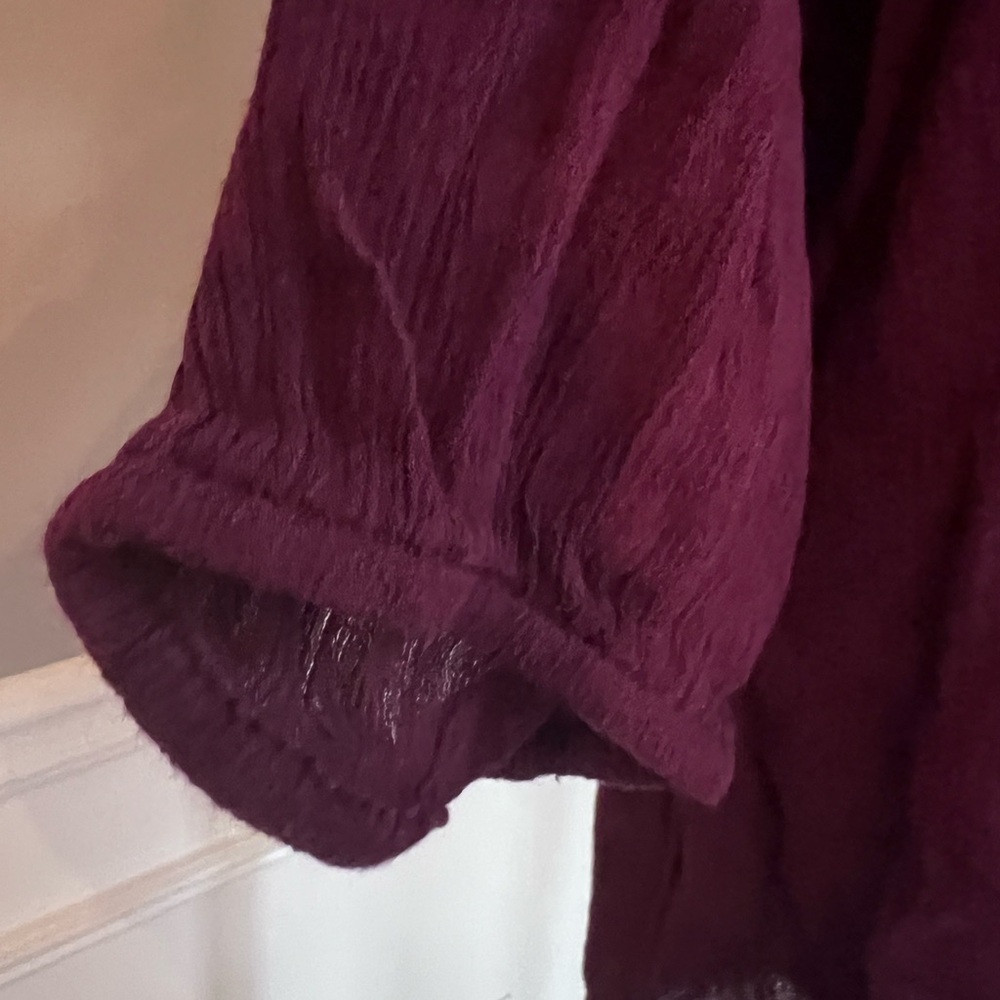American Eagle Outfitters Burgundy Floral Embroidered Blouse. Medium - Picture 8 of 9
